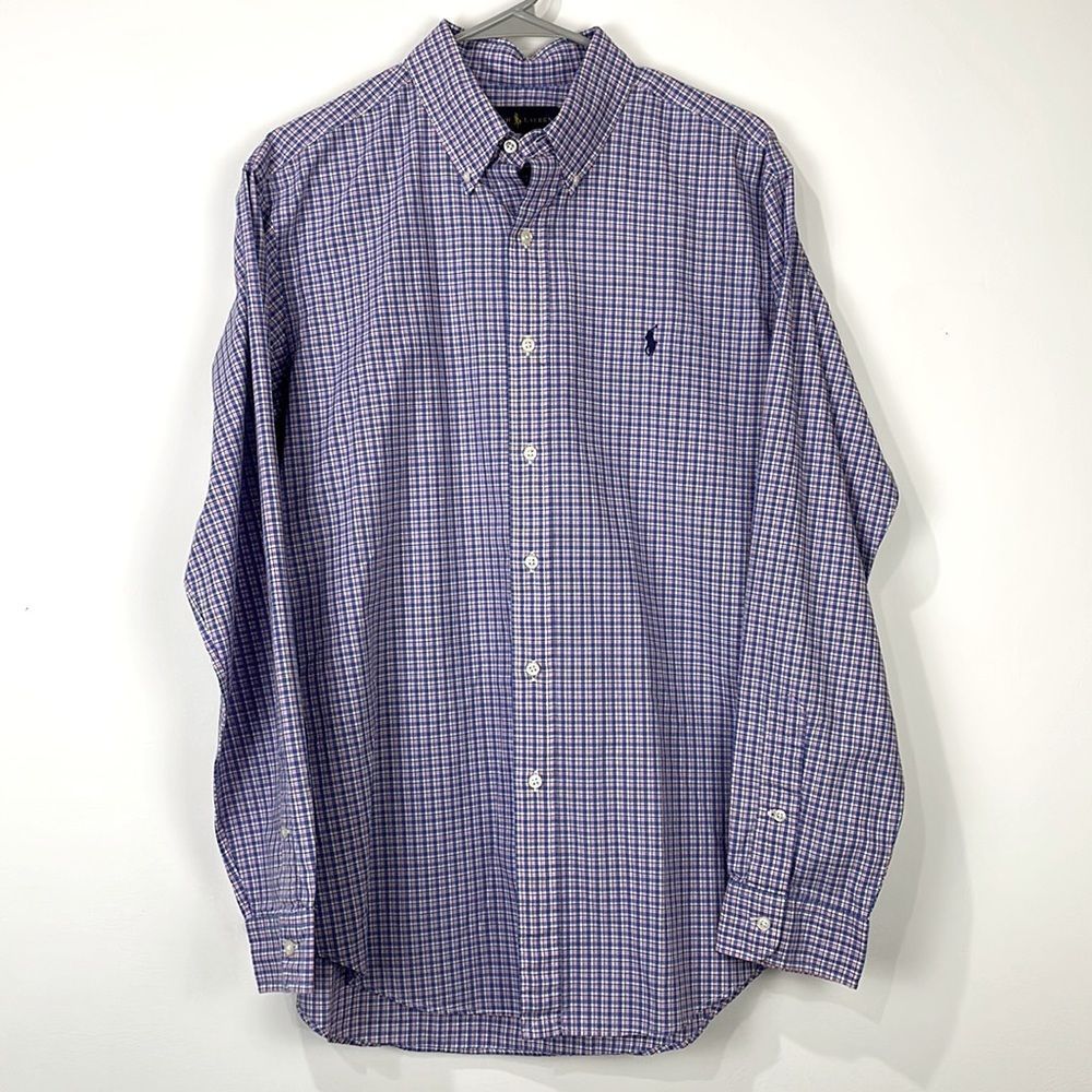 Polo Ralph Lauren Men’s Classic Fit Plaid Button Down Cotton Shirt L Blue Pink